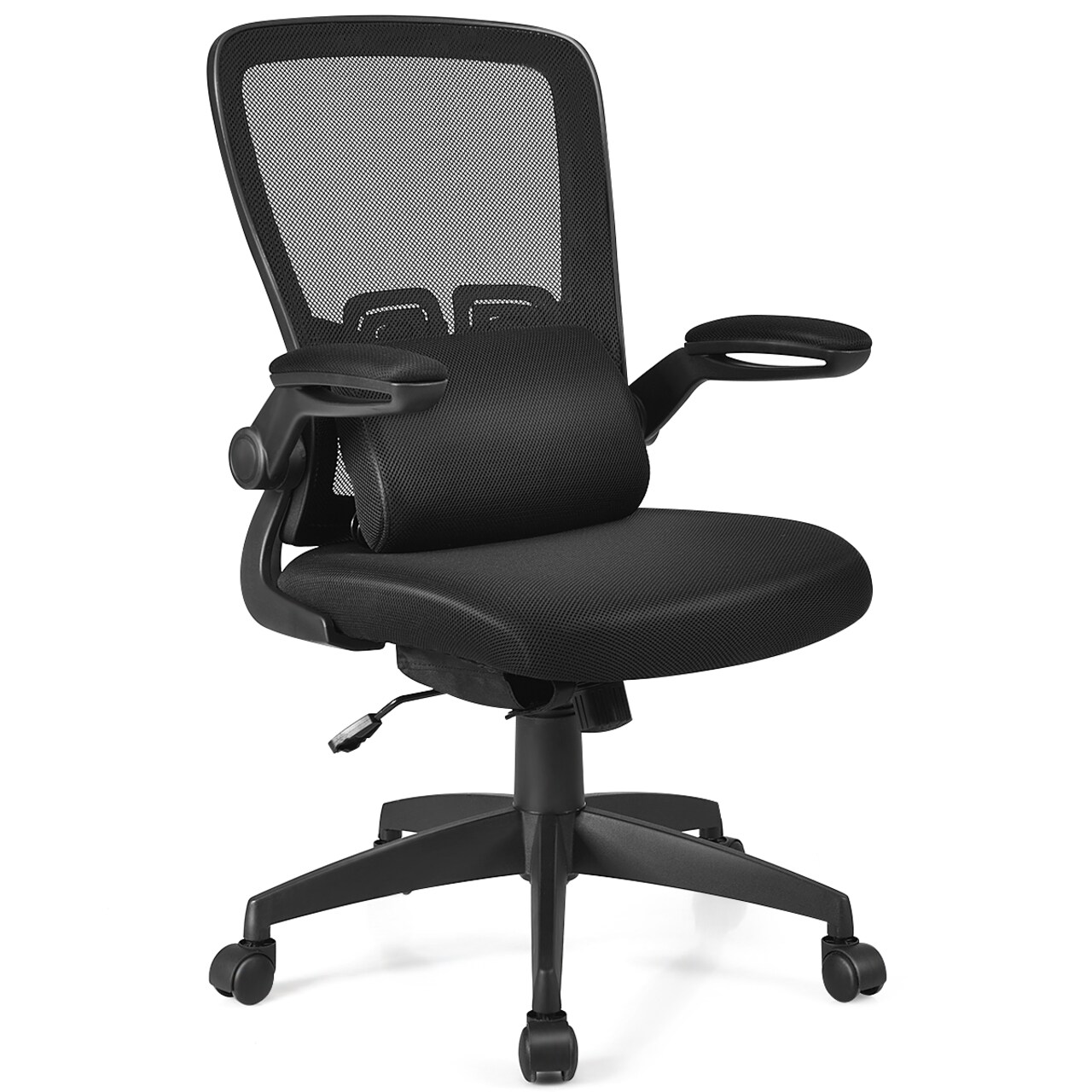 Costway Mesh Office Chair Adjustable Height&Lumbar Support Flip up Armrest Black
